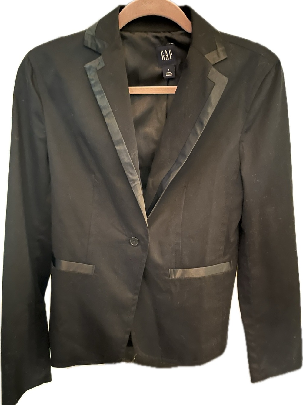 Vintage Black Blazer Satin Trim Tuxedo Style
